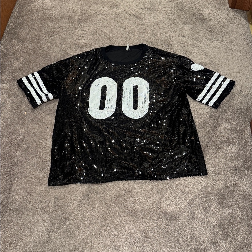 Cato Est. 1946 Black/White Game Day 00 Sequin Jersey SIZE XL Football Game Day